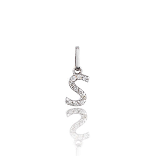 Pingente ouro branco letra S com diamantes 0,04 ct.