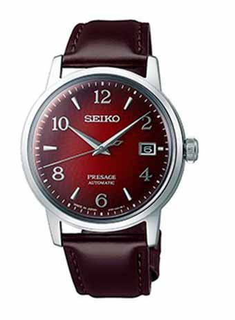 Relógio masculino automático Seiko, caixa aço pulseira couro.