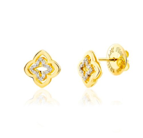 Brinco Flor Ouro Amarelo e Diamantes 0,08 ct