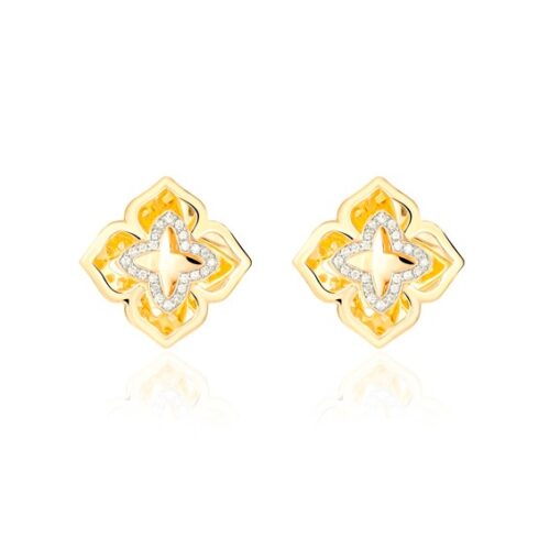 Brinco Ouro Amarelo Flor Diamantes 0,23 ct