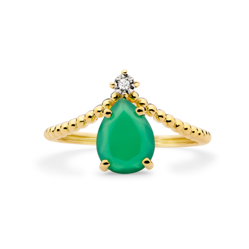 Anel Ouro Amarelo, Ágata Verde e Diamante