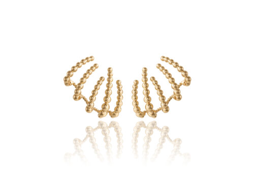 Brinco ouro amarelo ear cuff fileiras bolinhas 