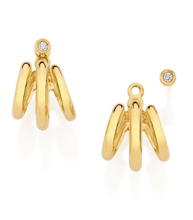 Brinco ouro amarelo argola com detalhe diamantes 