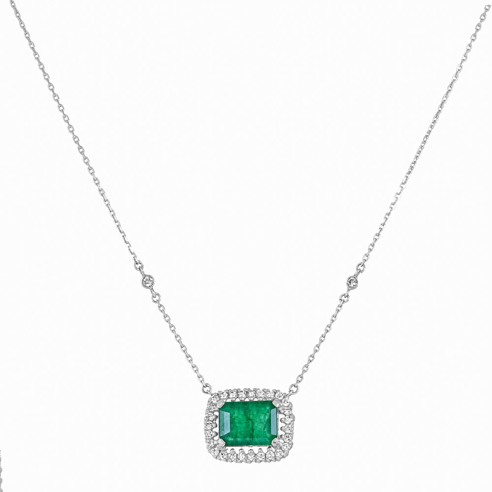 Gargantilha Ouro branco com esmeralda e diamantes