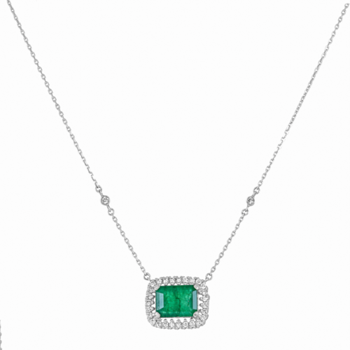 Gargantilha Ouro branco com esmeralda e diamantes