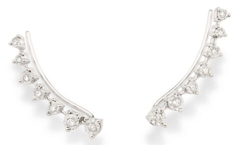 Brinco ouro branco ear cuff diamantes cravação artística