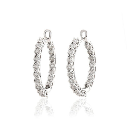 Brinco ouro branco argola com diamantes