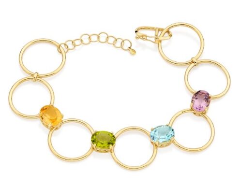 Pulseira ouro amarelo com gemas brasileiras 