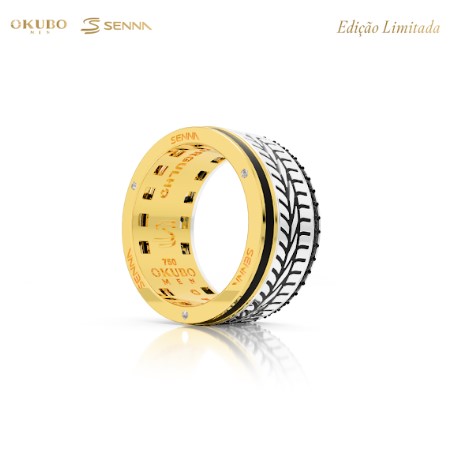 Anel masculino ouro amarelo e ouro branco com diamantes negros