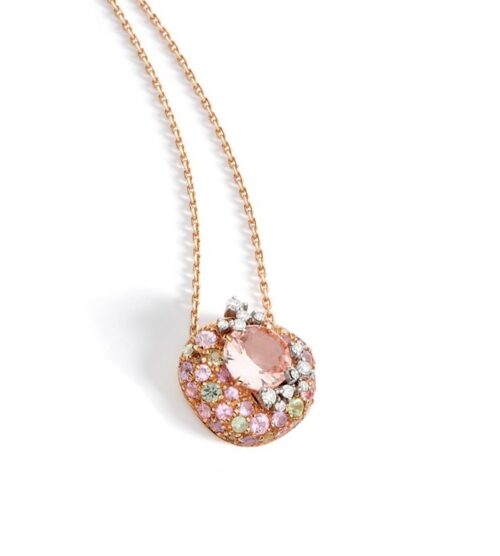Gargantilha Ouro Rosé Gemas Coradas e Diamantes