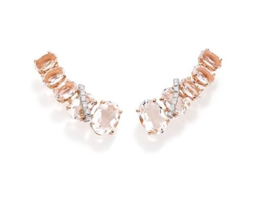 Brinco Ear Cuff Ouro Rosé com Quartzos e Diamantes