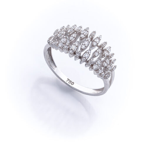 Anel Ouro Branco com Diamantes Navetes 0,32 CT