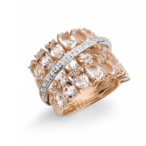 Anel Rosé Quartzos e Diamantes