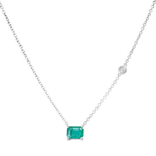 Gargantilha Ouro Branco com Esmeralda e Diamante