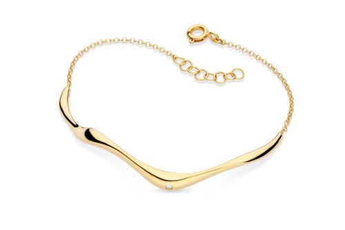 Pulseira Ouro Amarelo Ondulado Detalhe em Diamante