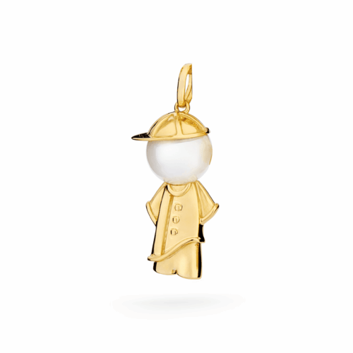 Pingente Ouro Amarelo Menino Cabeça Pérola com Boné