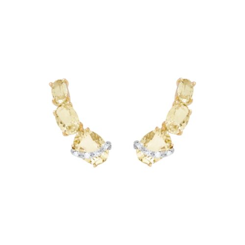 Brinco Ouro Amarelo com Citrinos e Diamantes