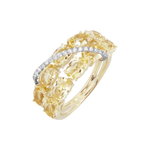 Anel Ouro Amarelo Duplo com Citrinos e Diamantes