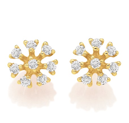 Brinco Ouro Amarelo Chuveiro com Diamantes