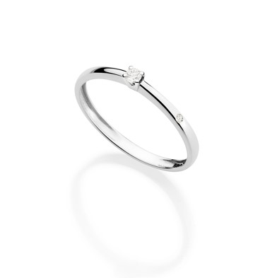 Anel Ouro Branco Solitário Diamante