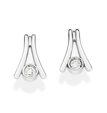 Brinco Ouro Branco Palito Duplo com Diamantes