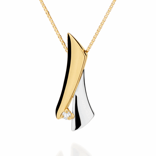 Pingente Palitos em Ouro Branco e Ouro Amarelo com Detalhe em Diamante