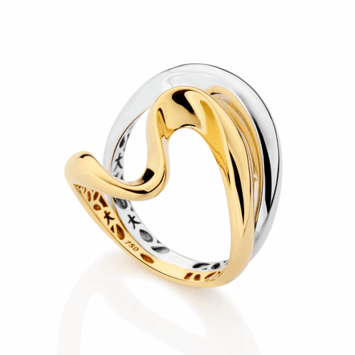Anel Ouro Amarelo e Ouro Branco Curvas Vazado
