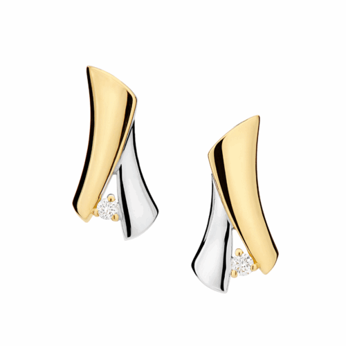 Brinco Palito Ouro Amarelo e Ouro Branco com Detalhe Diamante