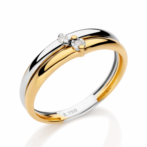 Anel Duplo Ouro Amarelo Ouro Branco Diamantes