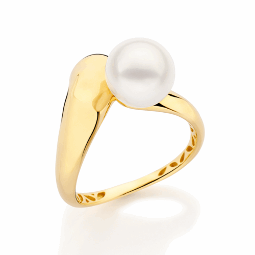 Anel Ouro Amarelo Desencontrado Pérola Biwa