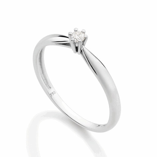 Anel Ouro Branco Solitário 6 Garras Diamante