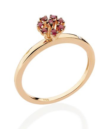 Anel ouro rosé com rubis e diamante 0,01ct