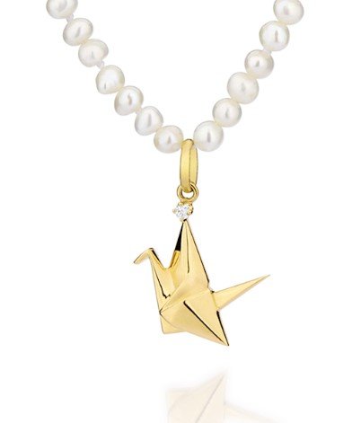 Pingente ouro amarelo Tsuru, detalhe diamante