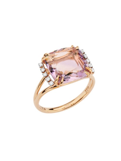 Anel ouro rosé, ametista Rose de France 5,30 ct e diamantes 0,09 ct.