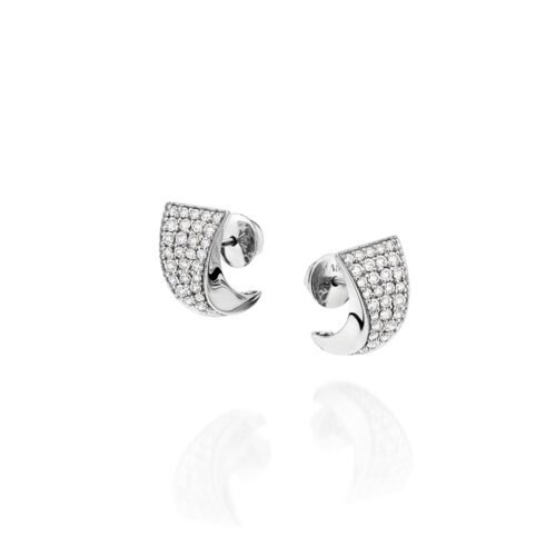 Brinco ouro branco meia argola com diamantes.