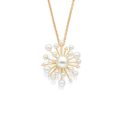 Pingente ouro amarelo pérolas e diamantes 