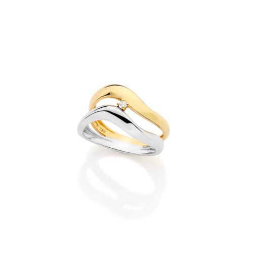 Anel ouro amarelo e ouro branco com diamante