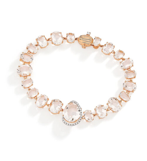 Pulseira ouro rosé, quartzos translúcidos e diamantes 0,11 ct 