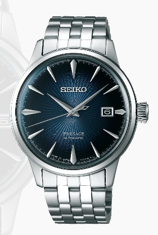 Relógio aço automático, mostrador azul, calendário, pulseira aço