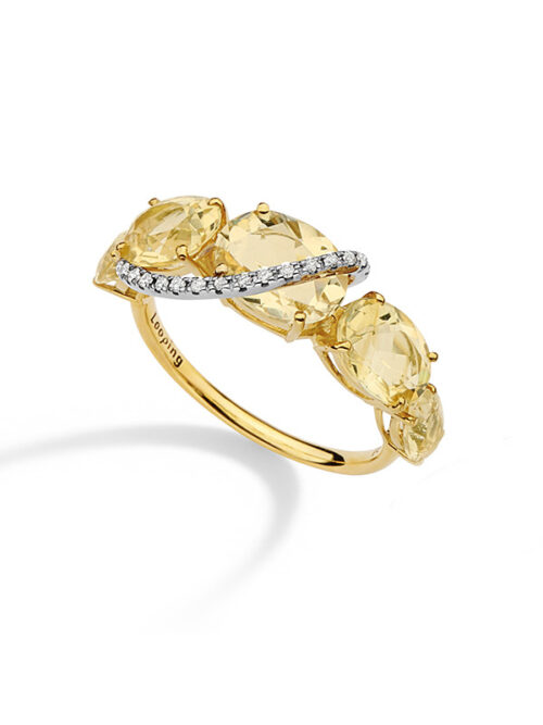 Anel ouro amarelo citrinos e diamantes 