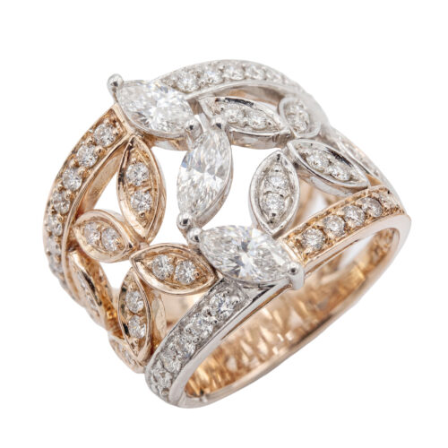 Anel ouro branco e ouro rosé, diamantes brancos 1,12ct e diamantes brown 0,23ct.