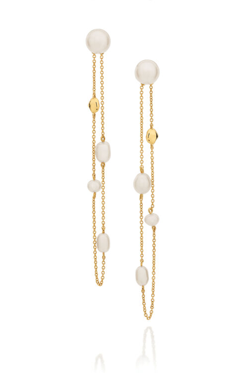 Brinco ouro amarelo com pérolas Biwa