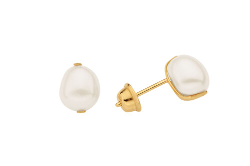 Brinco ouro amarelo com perola barroca 8mm