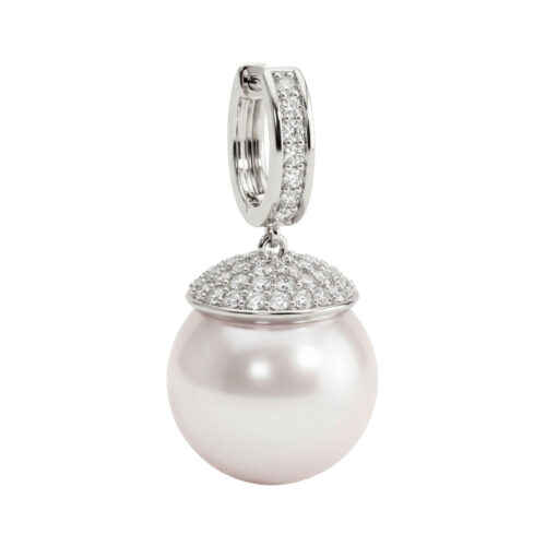 Pingente ouro branco, diamantes 0,41 ct e pérola South Sea.