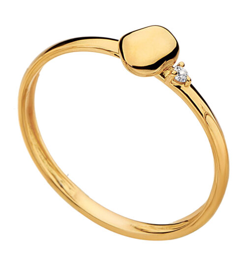 Anel ouro amarelo detalhe diamante 1 ponto 