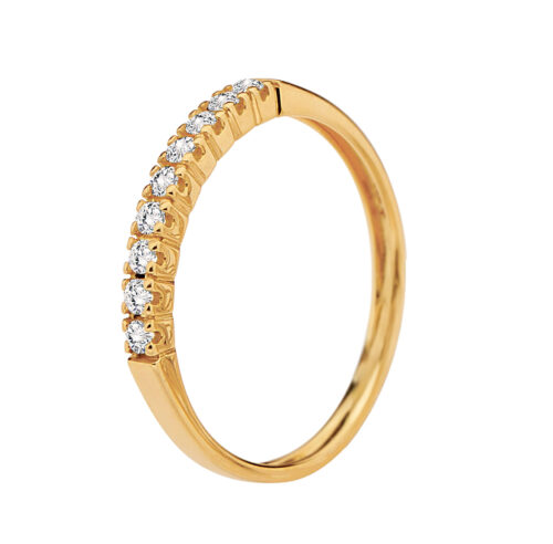 Meia aliança ouro amarelo 9 diamantes 18 pontos 