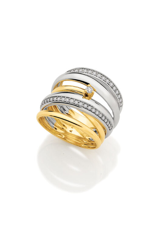 Anel ouro amarelo e ouro branco com diamantes 0,38ct 