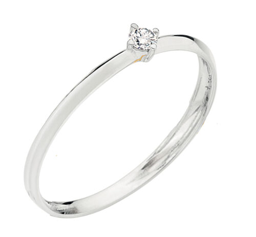 Anel solitário ouro branco diamante 5 pontos 