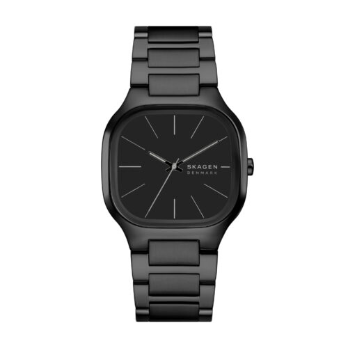 Relógio analógico, caixa e pulseira aço pvd preto, mostrador preto.