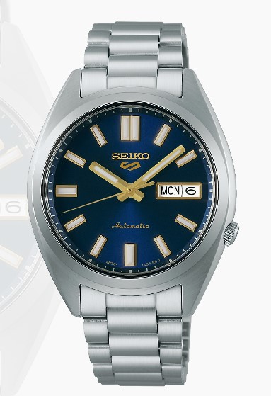 Relógio automático, caixa e pulseira aço, mostrador azul, calendário.